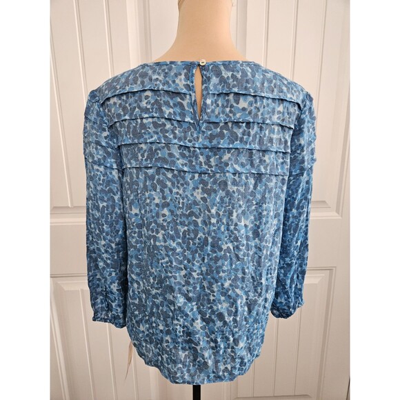 Nanette Lepore Cayman Blue Blouse Long Sleeves Flowy Fabric Nwt Elastic Cuff Med - Picture 7 of 11